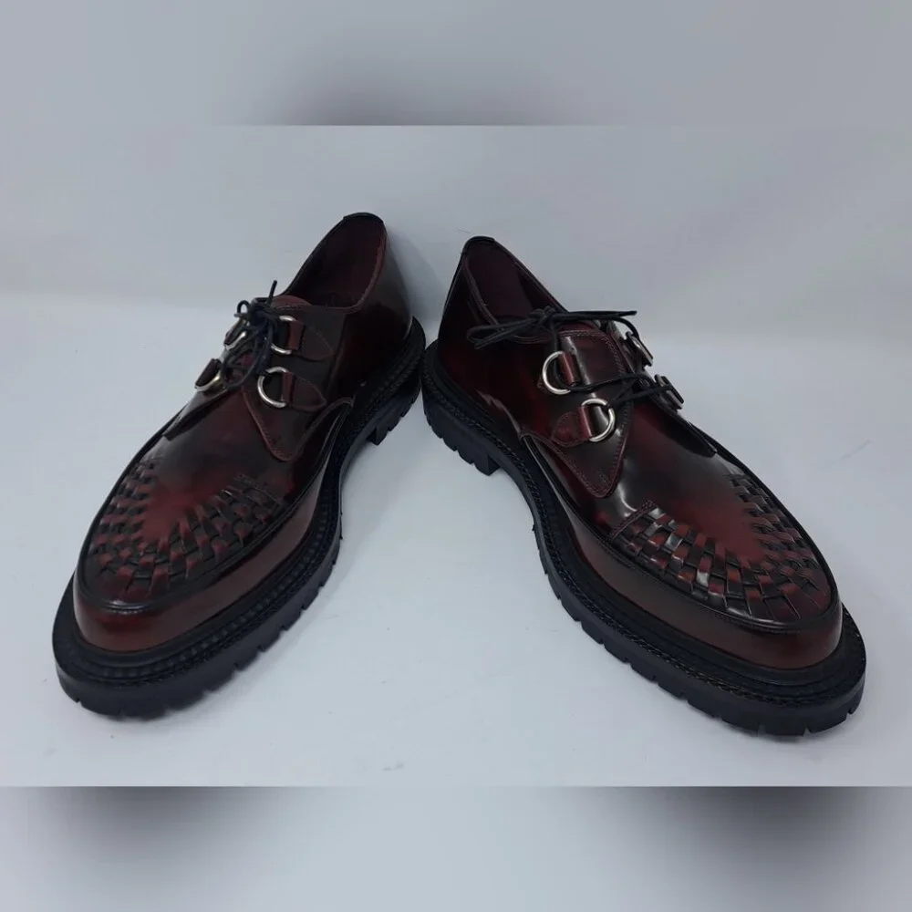 Burberry Mens Shoes Burgundy Leather Woven Lace Up Platform Creepers 11 US 44 EU
